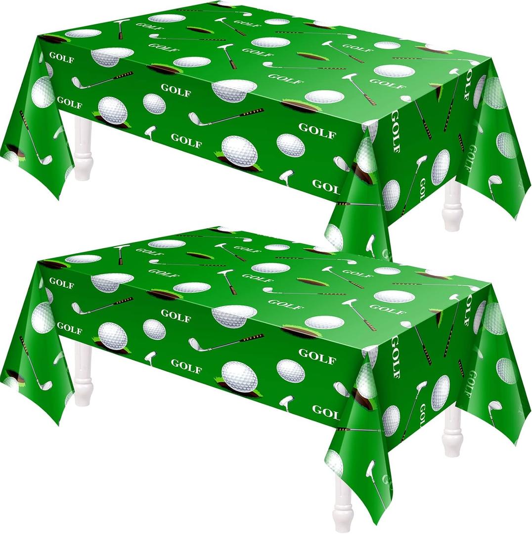 Patelai Golf Tablecloth Golf Party Decorations Sport Themed Party Supplies Rectangle Plastic Disposable Table Cover Ball Decorations for Birthday Picnic Sport Events, 86 x 51 Inch(2 Piece)