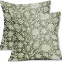 Sage Green Vintage Floral Pillow Covers 18x18 Inch Set of 2 Neutral Flower Cotton Linen Decorative Throw Pillow Case Cushion Covers for Bedroom Sofa Living Room Chair