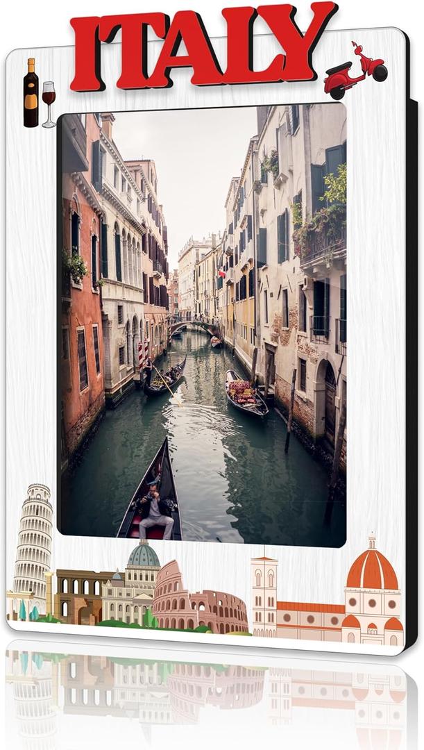Italy Magnetic Photo Frame, Mini Magnetic Picture Frames For Refrigerator Locker Home, Vacation Honeymoon Gifts For Friends Couples, Travel Wooden Photo Frame Magnets -B17