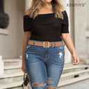 XZQTIVE Womens Leather Belts for Jeans Pants Dresses Fashion Ladies Black Belt with Square Buckle Brown