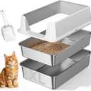 Stainless Steel Sifting Cat Litter Box for Pine Pellets, Light Gray
