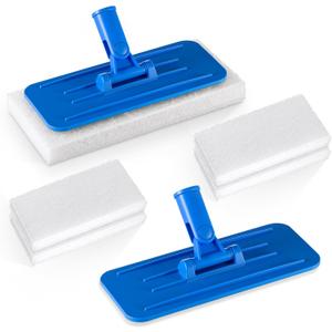 Maxdot 6 Pcs Scrub Pad Holder Threaded Swivel Floor Pad Holder with Pads, Heavy-Duty Joint Scouring, Versatile for Commercial Cleaning, Blue 9 x 3.75 Inch