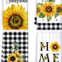 Bencailor 4 Pcs Sunflower Kitchen Towels Spring Summer Gifts Sunflower Floral Hand Dish Towels Absorbent Sunshine Yellow Grid Fast Drying Decor Housewarming Gift for Cooking Bathroom Kitchen Decor