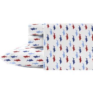 Nautica - Twin Sheets, Cotton Percale Bedding Set, Fully Elasticized, Ideal Dorm Essentials(Costazul Blue/Red, Twin)