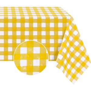 Romanstile Square Vinyl Tablecloth, 100% Waterproof Buffalo Gingham Plastic Table Cloth, Heavy Duty Wipeable Checkered Table Covers for Outdoor, Camping, Picnic, Patio - 54 x 54, Yellow and White