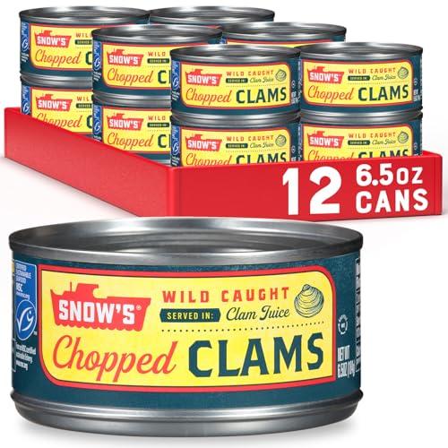 Snow's Wild Caught Chopped Clams Canned, 6.5 oz Can (Pack of 12) - 5g Protein Per Serving - Gluten Free, Keto Friendly, 99% Fat Free, Best By: Jun/2028
