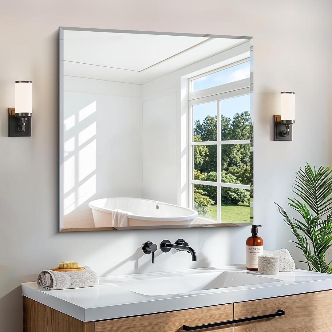 CILIBER Beveled Mirror, 30x30 Square Bathroom Mirrors for Wall, 3mm Tempered Glass Frameless Vanity Mirror Over Sink with Beveled Edge for Bathroom,Bedroom,Living Room and Entryway