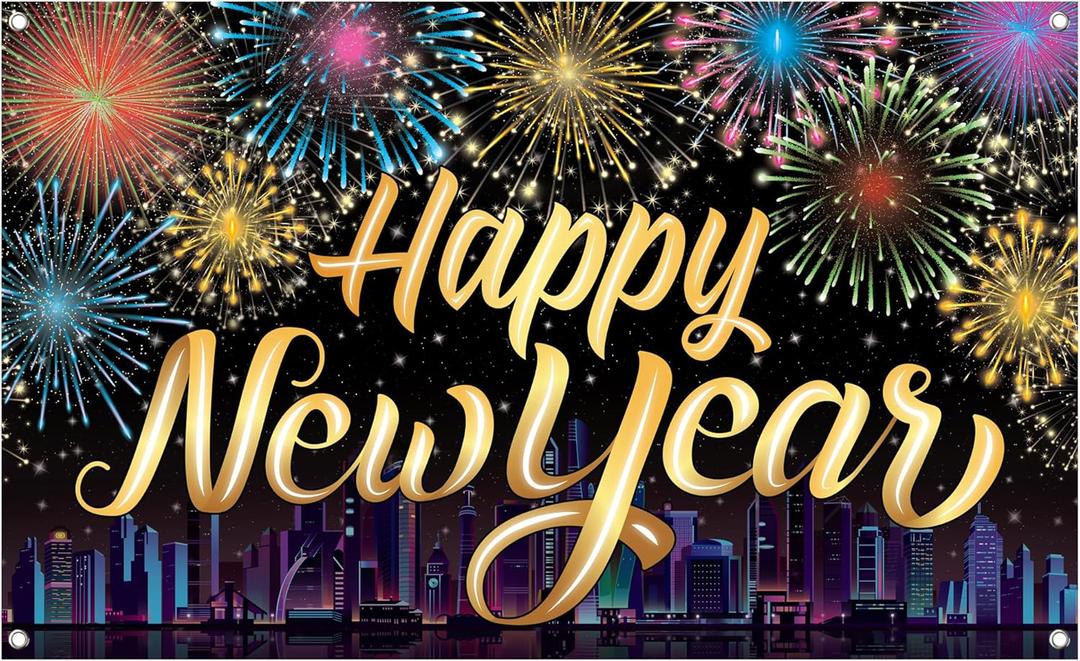 KatchOn, XtraLarge Happy New Year Banner - 72x44 Inch | Firework New Year Backdrop for New Years Decorations 2026 | New Years Eve Party Supplies 2026 | NYE Decorations 2026 (Multicolor)