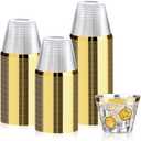 100 Pack 9 oz Gold Plastic Cups, Clear Disposable Cups with Gold Rim, Plastic Cocktail Glasses for Party & Graduation & Wedding