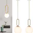 Battery Operated Chandelier Lights Set of 2Rechargeable Pendant Light,Indoor Ceiling Light Fixture with Remote 12 Colors Modes Dimmable for Dining Room Kitchen Bedroom Living Room(Gold), One Size