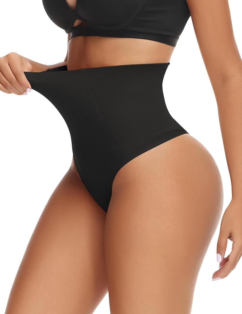 Niceuare Tummy Control Thong Shapewear for Women High Waist Body Shaper Underwear Seamless Comfortable Panty Thong (Black)