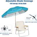AMMSUN Chair Umbrella with Universal Clamp Adjustable 47 inches and 360° Swivel & UPF 50+ Protection Portable Sun Umbrella, Secure Clip on Camping/Beach Chairs, Stroller, Wheelchair, Golf cart, Lounger, Light Blue, Large-sized