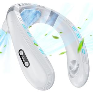 Neck Fan Portable Air Conditioners Personal Fans with Cooling Plate Ergonomic Fan Type-C Rechargeable 5200mAh 360 Airflow Wearable LED Screen 3 Speeds 3 Cooling Setting Gifts