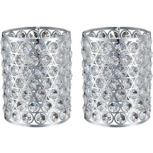 Doraimi Lighting 2 Pack Polyhedral Crystal Metal Pendant Ceiling Chandelier Wall Sconce Lamp Replacement Covers Shade Fixture Chrome Finish,1.66" Fitter Size,5.6" high*4.4" Diameter