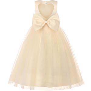 JerrisApparel Flower Girl Dress Heart Cutout Back Sleeveless Tulle Gown Beaded Waist Wedding Party Dress (3-4 Years, Apricot)