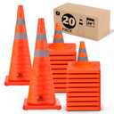RoadHero 28 Inch 20 Pack Collapsible Traffic Safety Cones, Multi Purpose Pop-up Cones with Reflective Collar for Road Safety, Orange Cones for Driving Training, Parking Lots