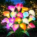 KOOPER Solar Lights Outdoor Decorative, 4 Pack Color Changing Solar Garden Lights With 20 Calla Lily Flower Lights, Solar Flowers Outdoor Waterproof IP65 For Yard Lawn Garden Decor, Gift For Women Mom