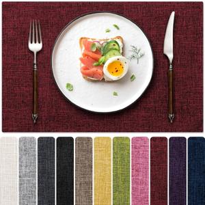 Blue Forest Placemats Set of 4, Dual-Layered Thickened Faux Linen Cloth Place Mats Heat Resistant Machine Washable Wrinkle Free Table Mats Indoor/Outdoor (Red)