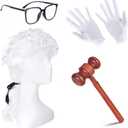 Irtysh Halloween Robe Judge Lawyer Adult Party Graduation Gown Costume Cosplay Wooden Gavel Wig Glasses Gloves set (Black, XL)