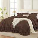 Andency Brown California King Comforter Set (104x96Inch), 3 Pieces Farmhouse Shabby Chic Ruffle Bedding Comforter Sets, Lightweight Fluffy Soft All Season Bed Set
