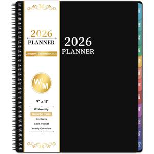 2026 Planner - Planner 2026 Weekly and Monthly, Jan 2026 - Dec2026, 9" x 11", 26 Planner Weekly and Monthly, 26 Calendar Planners with Colorful Tabs, Pocket - Black