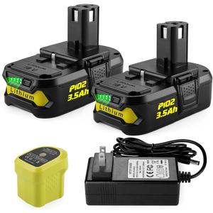 2Pack Replacement for Ryobi 18V Battery + P119 Charger for Ryobi 18v Oneplus Battery P100 P102 P103 P105 P107 P108 P118