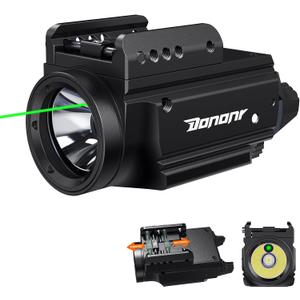 1000 Lumens Pistol Light Green Beam Combo, Strobe Memory Function Compact Weapon Light with Adjustable Picatinny or GL Rail, USB Rechargeable Aluminum Tactical Flashlight, Battery Included (Matte Black)