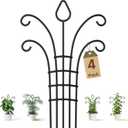 4 Pack Metal Small Plant Trellis for Potted PlantsMetal Indoor Plant Trellis for Climbing PlantsBlack Mini Trellis Support with 5-Prong Base & 50 Ties, for Pothos Hoya Ivy, Gift for Plant Lovers