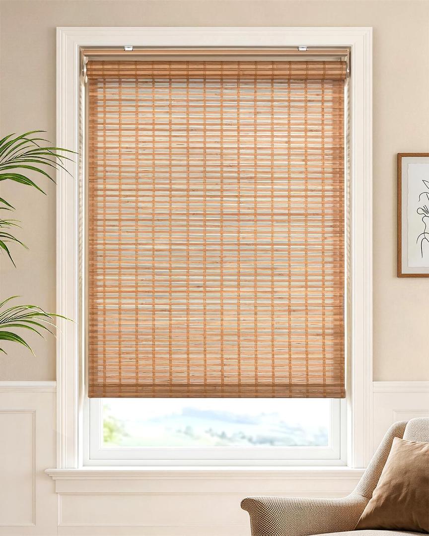 LazBlinds Cordless Bamboo Roller Shades, 40" W x 70" H, Squirrel