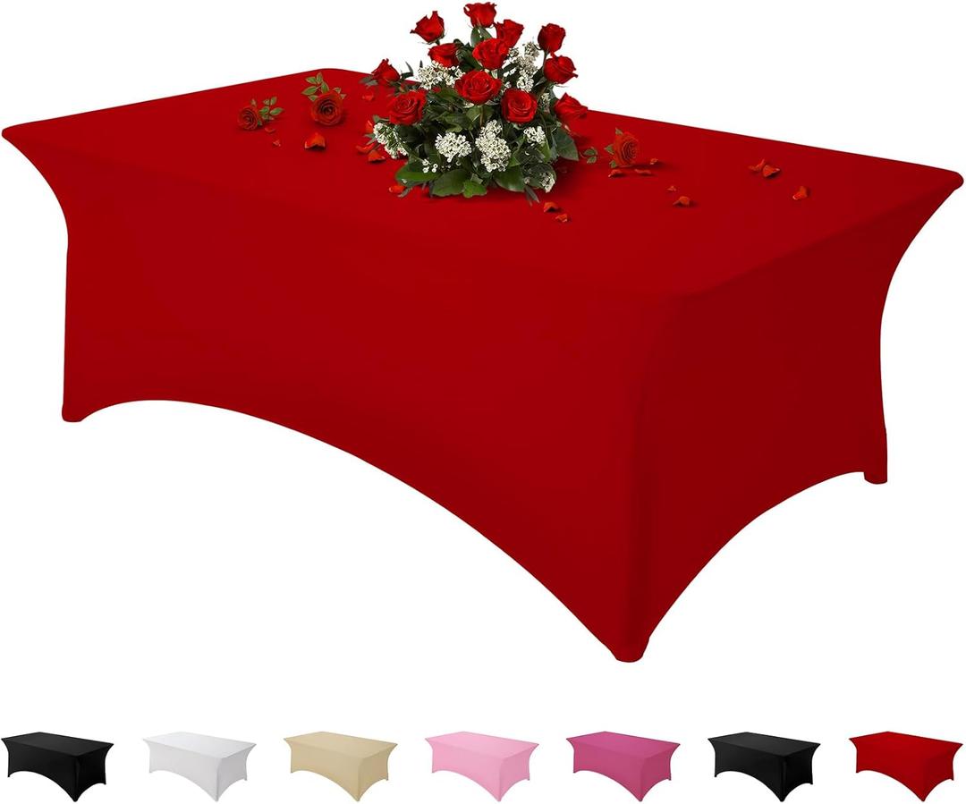 Table Cloth Red 4FT Spandex Tablecloth for Rectangle Fitted Table Cloths Stretch Covers Washable Wrinkle Free Tablecloths for Festival Camping Picnic Wedding Party