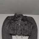 Omoone Women's Ripped Puff Sleeve Denim Crop Top Long-Sleeve Cropped Jean Jacket, Small