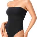 YEOREO Hyperflex Strapless Bodysuit Tube Top Off Shoulder Double Lined Thong Bodycon Slim Fit Summer Sexy Leotard (Small, Black)