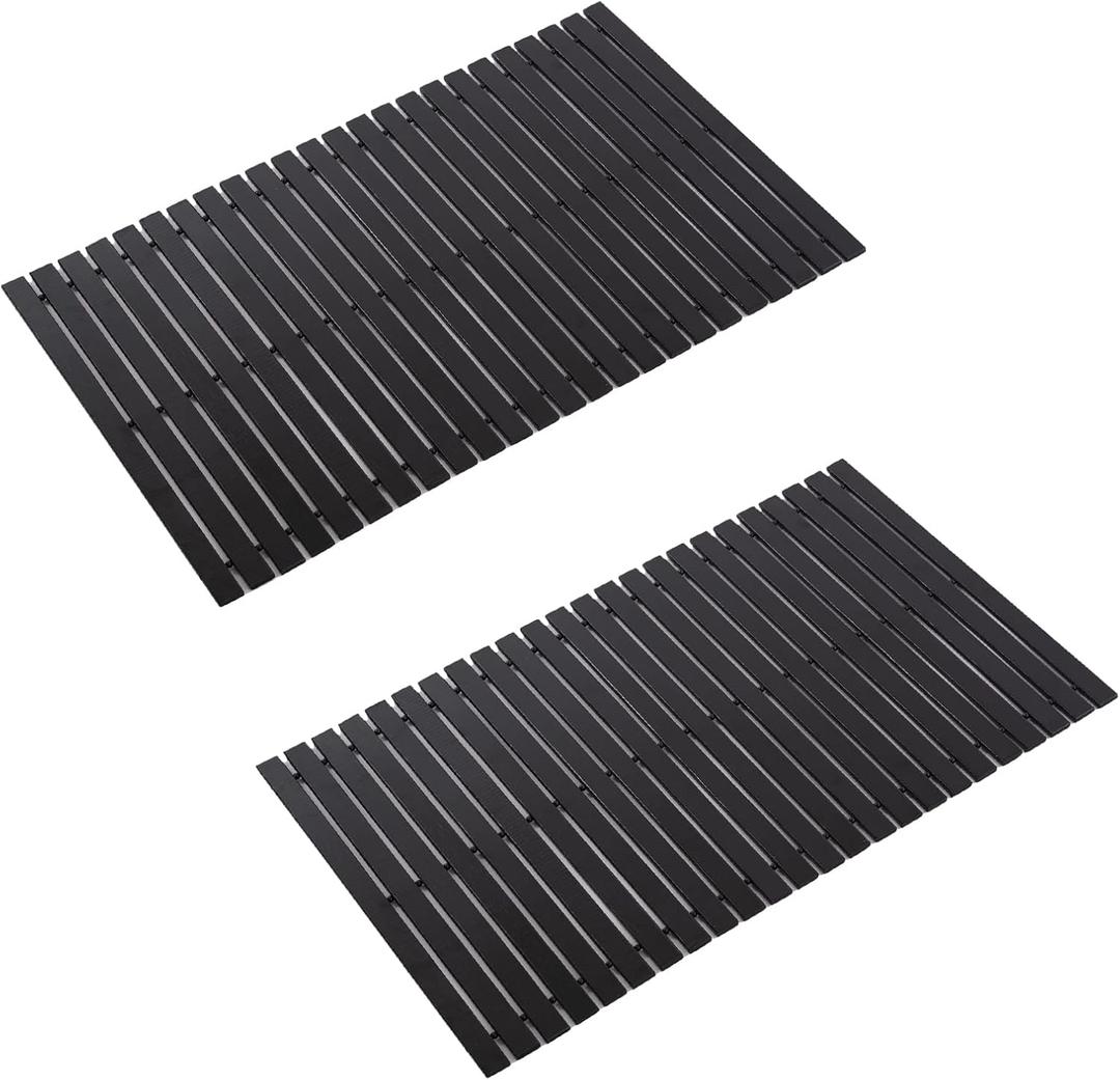 Bamboo Bath Mat Bathroom Rugs Floor Wood Shower Bathtub Waterproof Non Slip Black Bamboo Accessories 16x24 Inch Easy to Clean, 2 pcs