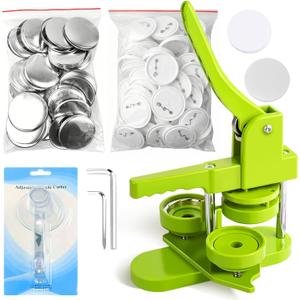 Button Maker Machine 58mm Pin Installation-Free DIY Pin Badge Button Maker Press Machine Punch Press with Free 100pcs Parts Pictures Circle Cutter (58mm/2.25 inch Green Button Maker Kit)