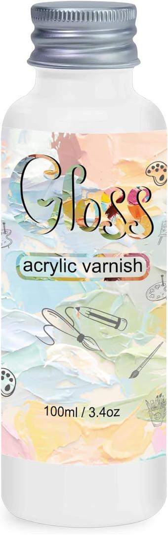 Gloss Varnish for Acrylic Painting, 100ml Clear Acrylic Varnish Gloss Keeps Paintings from Yellowing, Cracking, Maintains Permanent Color