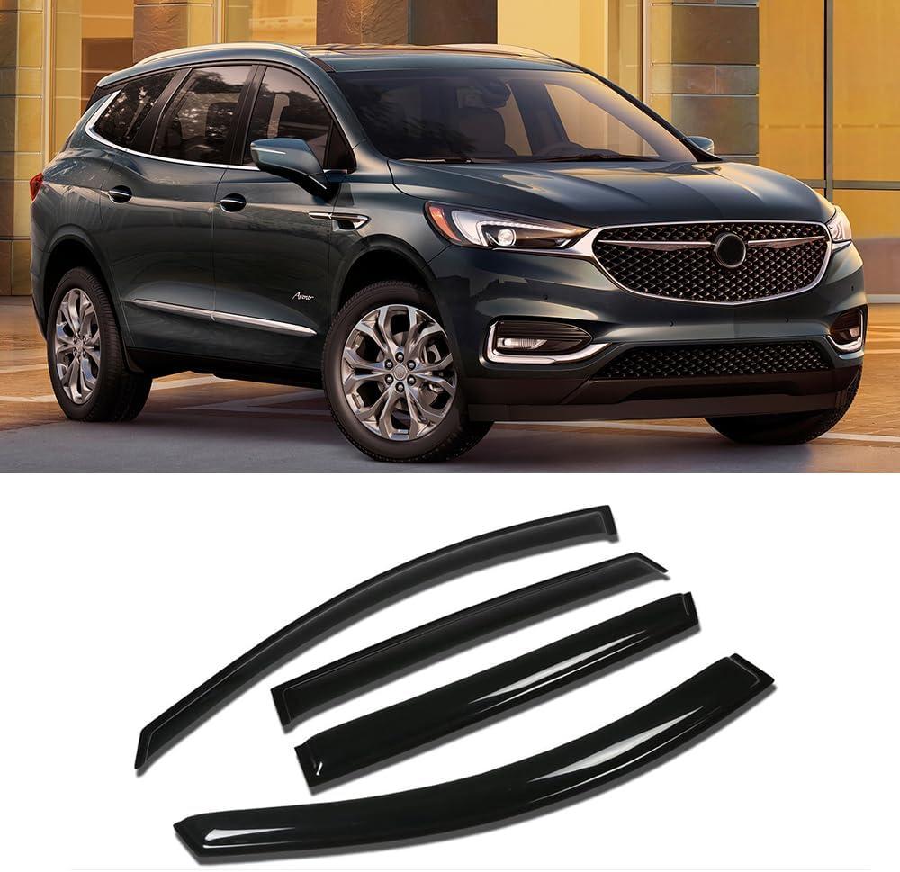 Original Side Window Vent Wind Deflector fit for 2018-2021 Buick Enclave,4pcs Outside Mount Tape-On Nice Sun Rain Guards Set, Dark Smoke Tint Window Visor 94828