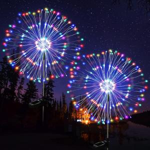 JJGoo Solar Firework Lights, 2 Pack 120 LEDs 2 Lighting Modes Solar Garden Lights Outdoor Waterproof for Yard Patio Walkway Pathway Party Wedding Christmas Decorative - Colorful