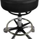 Heavy Duty Rolling Stool Adjustable Height with Wheels 500lb CapacitySwivel Tall Stool with Big Thick seat,for lab Doctor Massage Medical Ergornomic Aluminium Base (Black) (Backless with footring)