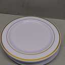 bUCLA 30PCS White and Gold Plastic Dinner Plates Disposable - 10.25inch Premium White Gold Rim Plates, Ideal for Wedding, Party & Thanksgiving