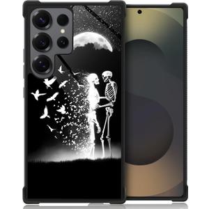 CARLOCA Compatible with Samsung Galaxy S25 Ultra Case,for Girl Fashion Graphic Design Shockproof Anti-Scratch Drop Protection Case for Samsung Galaxy S25 Ultra Black White Skull Moon Bird Cases