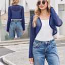 Women Sheer Shrugs Long Sleeve Cropped Cardigan Open Front Bolero Shrug for Evening Dressy (Blue, XL)