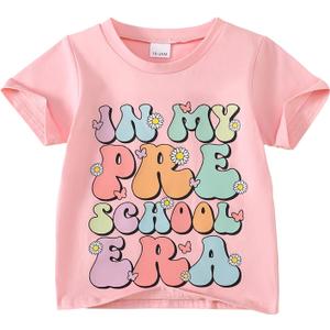 Toddler Girl Summer Clothes First Day of School Outfits in My Pre School Era Shirt (2-3T, Pink)