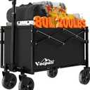 25" L Collapsible Wagon Cart Foldable, 200lbs Weight Capacity 80L Folding Beach Wagons with All-Terrain Wheels, Utility Carts for Groceries, Shopping, Camping, Sports - Black
