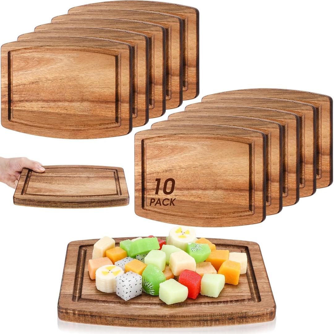 Kigley 10 Pcs Acacia Wood Cutting Boards Bulk for Laser Engraving Wooden Dinner Plates with Groove Chopping Charcuterie Board Carving Tray for Holiday Valentine Housewarming Party Gifts (6 x 8 Inch)