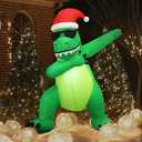 8.5 FT Christmas Inflatable T-Rex Outdoor Decorations, Blow Up Dabbing Dinosaur in Santa Hat, Built-in Bright LEDs, Cool Xmas Yard Garden Lawn Holiday Decor (Cool Green T-Rex with Santa Hat, One Size)