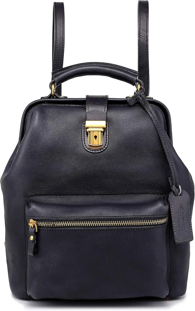 OLD TREND Genuine Leather Backpack Purse for Women Casual Daypack Small Business Casual Fashion Backpack for Women (Black)