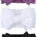 LemonSpace Handmade Baby Girls Headbands Soft Stretchy Nylon Hair Bands Hair Accessories with Bows for Newborn Baby Girls Infant Toddlers Kids(White Black Purple)