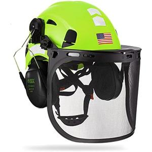 Forestry Safety Helmet Chainsaw Helmet with Mesh Face Shield and Ear Muffs 3 in 1 Forestry Hard Hat, 53-63 CM