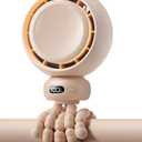 Mini Portable Stroller Fan 60 Auto Oscillation, Quiet USB-C Rechargeable Baby Fan, 4 Speeds, Night Light & Warning Light, Flexible Tripod for Stroller, Car Seat, Crib, Camping (Brown)