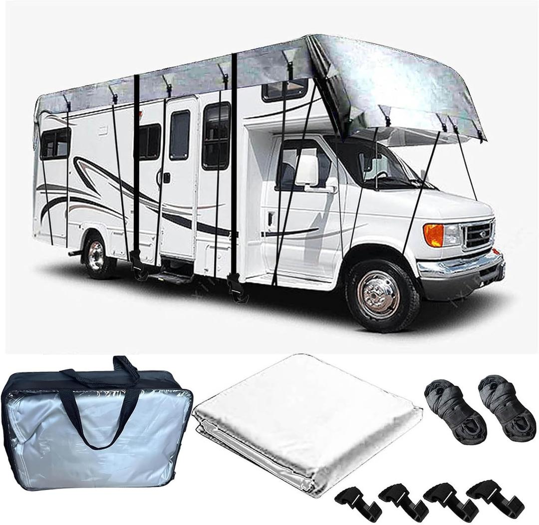 Wider 3.3m/10.83ft Rv Covers 210D Oxford Cloth Truck Camper Cover, Foldable Storage, Easy to Clean with 2 Windproof Straps Grey-32.8 x 10.8 ft